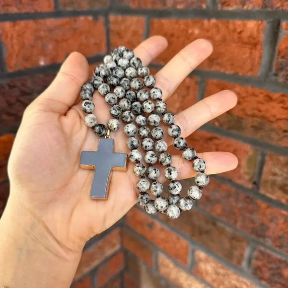 Natural Stones Howlite Cross Pendant Necklace - Picture 15 of 17